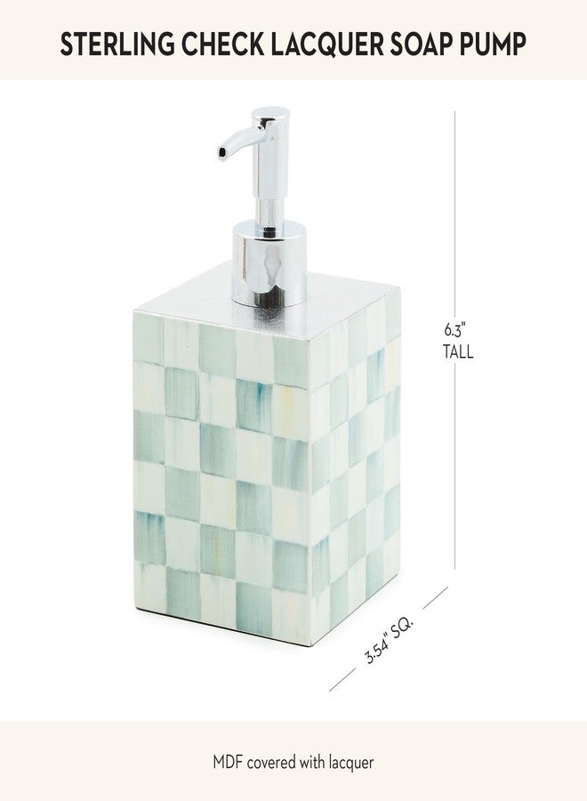 mackenzie childs MACKENZIE-CHILDS Lacquer Soap Pump Dispenser, Decorative Liquid-Soap Dispenser for Bathroom or Kitchen, Gray-and-White Sterling Check - Image 5